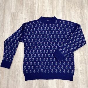 Blue Patterned 100% Wool Sweater